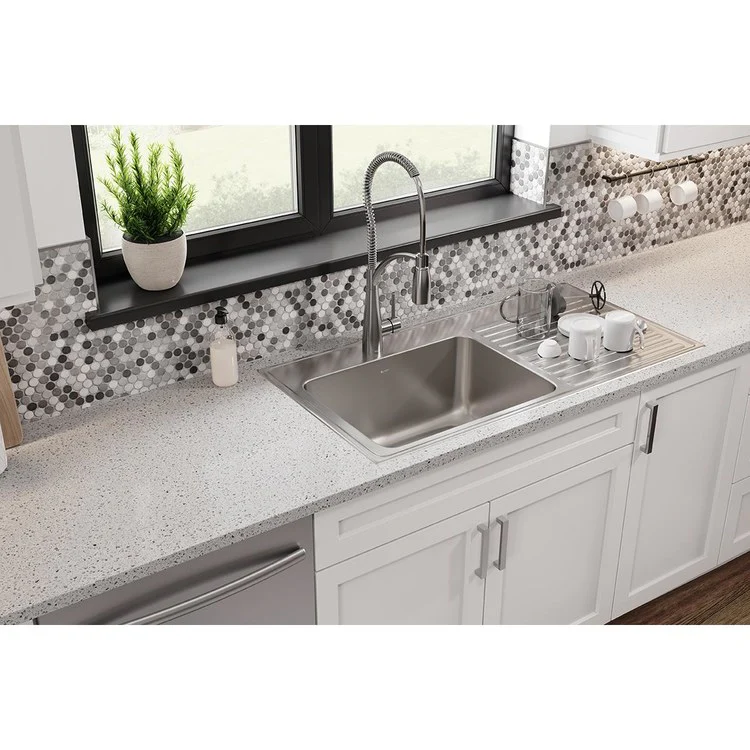 Kitchen Sink Lustertone Classic 43 x 22 Inch Single Bowl with Right Drainboard Lustrous Satin Drop-In - Frankwebs