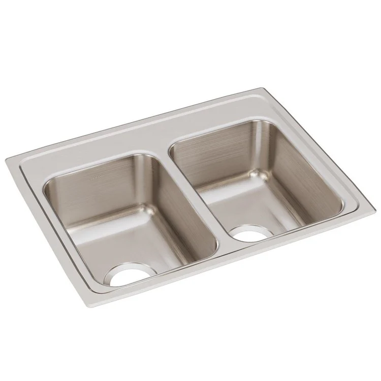 Kitchen Sink Lustertone Classic 25 x 19.5 Inch Double Bowl Equal Lustrous Satin Drop-In Stainless Steel Drain Location Center Bottom Only Pads - Frankwebs