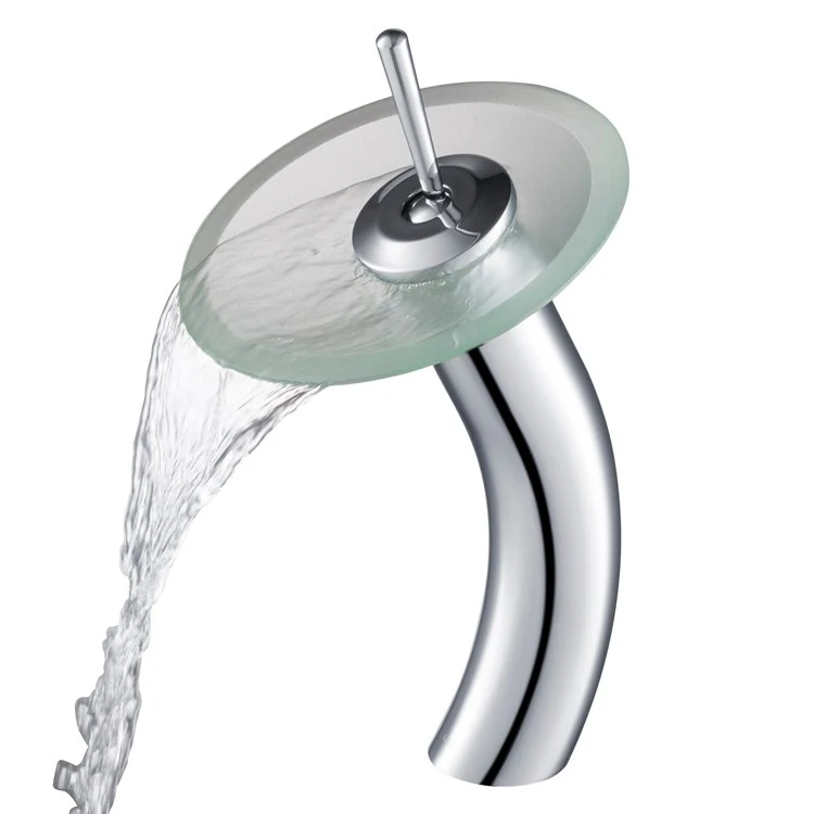 Tall Waterfall Bathroom Faucet for Vessel Sink with Frosted Glass Disk - Frankwebs