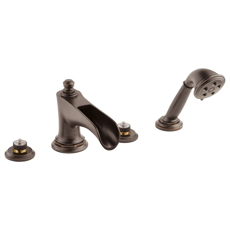 Roman Tub Trim Rook with H2Okinetic Handshower Less Handle Brilliance Luxe Gold ADA 10-16 Inch Spread 1.75 Gallons per Minute - Frankwebs