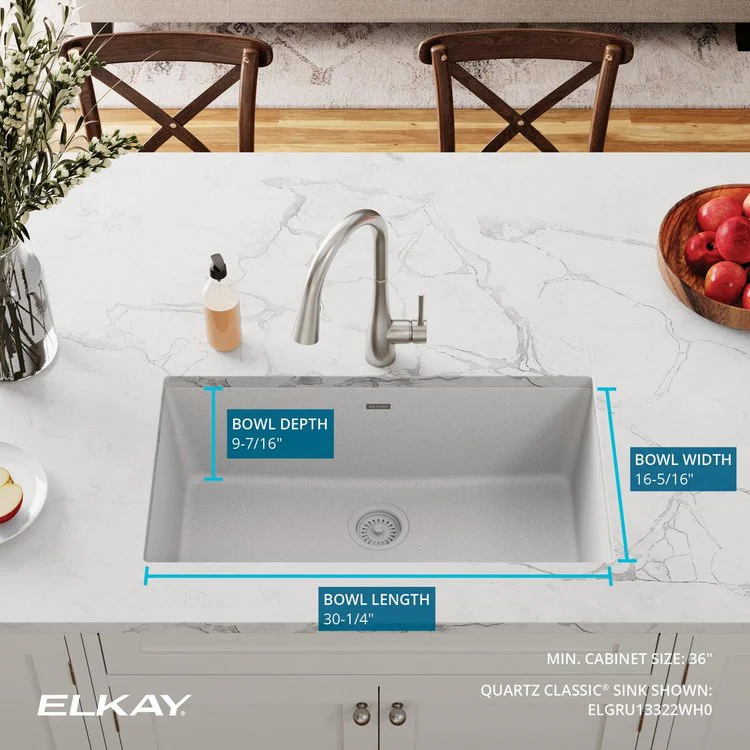 Kitchen Sink Quartz Classic 33 x 18.5 Inch Single Bowl White Undermount - Frankwebs