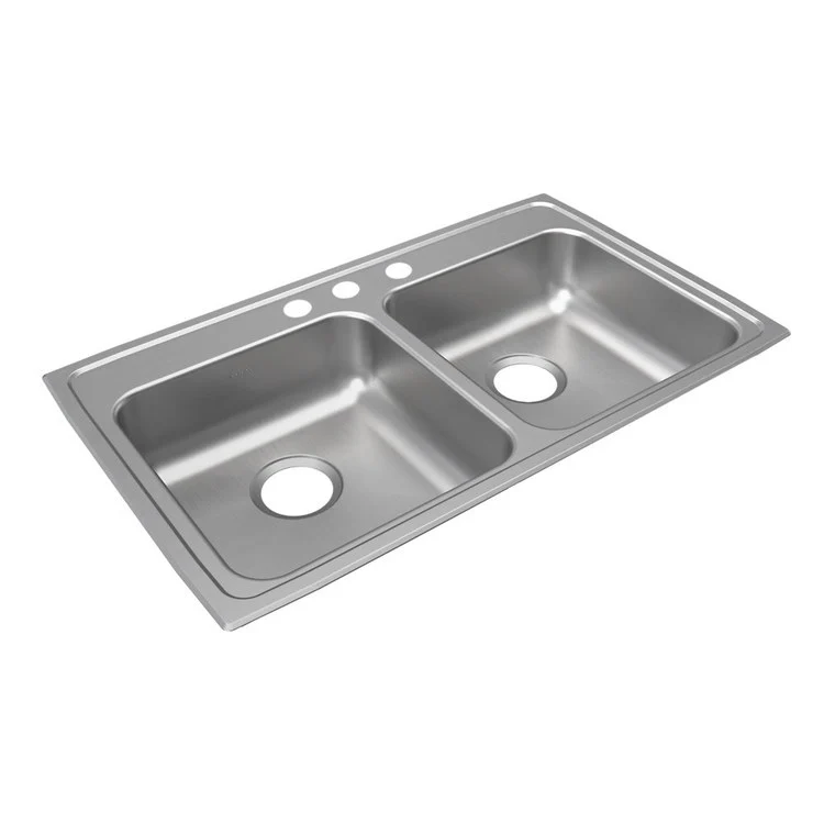 Kitchen Sink Lustertone Classic 33 x 19.5 Inch Double Bowl Equal 3 Hole ADA Lustrous Satin Drop-In Rectangle Drain Location Rear Center Depth 6-1/2 Inch Bottom Only Pads - Frankwebs