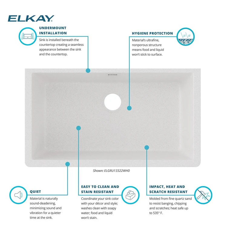 Kitchen Sink Quartz Classic 33 x 18.5 Inch Single Bowl White Undermount - Frankwebs