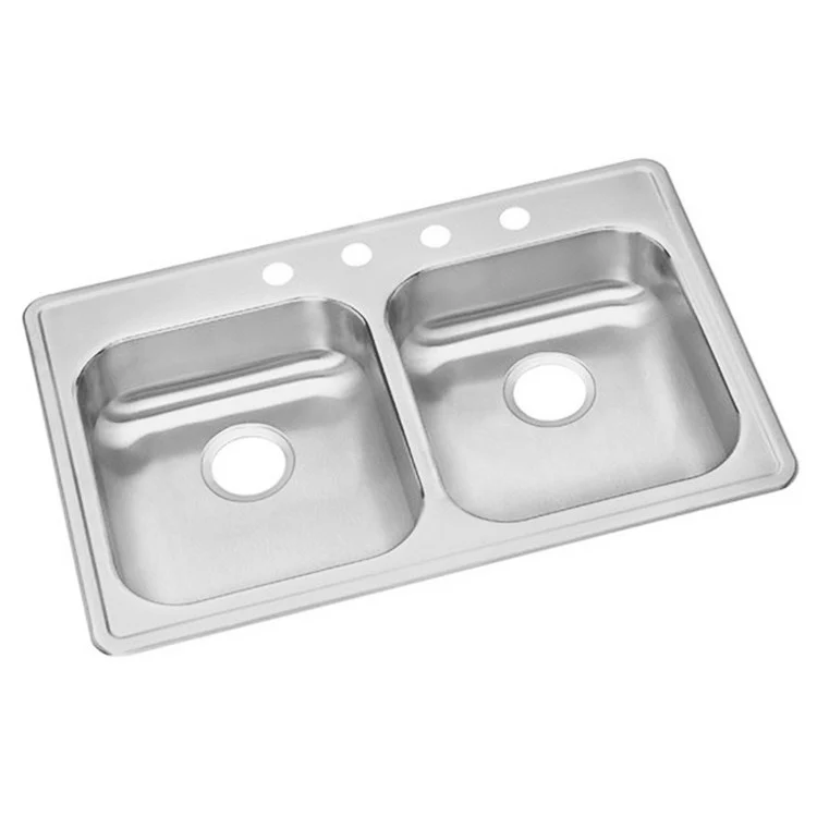 Kitchen Sink Dayton 33 x 22 Inch Double Bowl Equal 1 Hole ADA Satin Drop-In Rectangle Drain Location Rear Center Depth 5-3/8 Inch Bottom Only Pads - Frankwebs