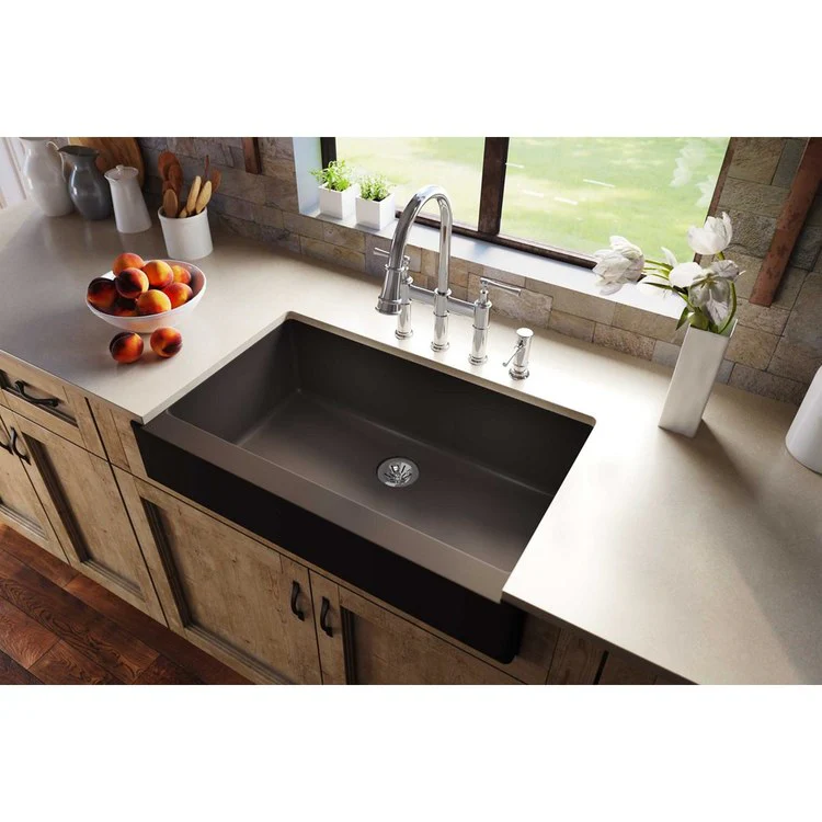 Kitchen Sink Quartz Luxe 36 x 21 Inch Single Bowl Perfect Drain Chestnut Farmhouse - Frankwebs