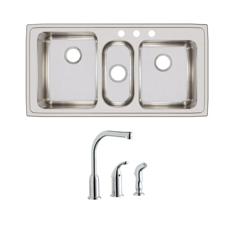 Kitchen Sink Lustertone Classic 43 x 22 Inch Triple Bowl Kit with Faucet 3 Hole Lustrous Satin Drop-In Sink Kits - Frankwebs