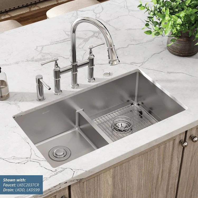 Kitchen Sink Crosstown 33 x 22 Inch Double Bowl Equal Kit with Aqua Divide 5 Hole Polished Satin Drop-In Undermount - Frankwebs