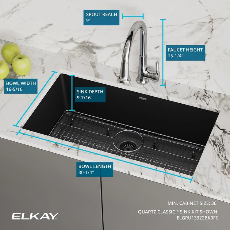 Kitchen Sink Quartz Classic 33 x 18.5 Inch Single Bowl Kit with Faucet White Undermount - Frankwebs