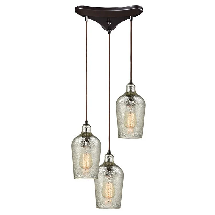 Hammered Glass Three-Light Triangular Pan Pendant - Frankwebs