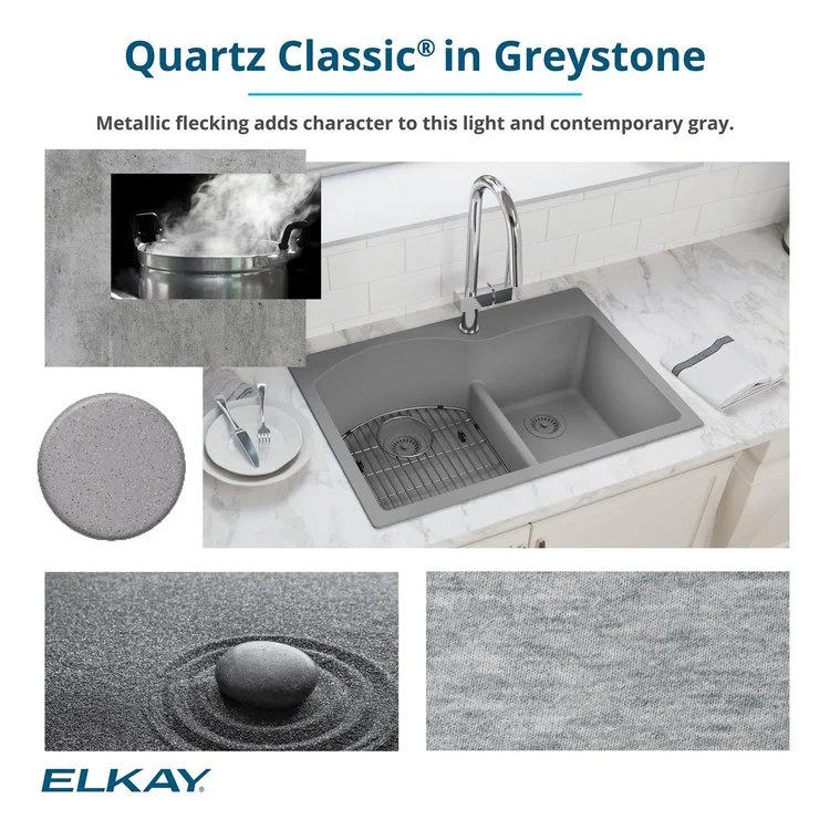 Kitchen Sink Quartz Classic 33 x 22 Inch Single Bowl Greystone Drop-In E-Granite 9-1/2 Inch - Frankwebs