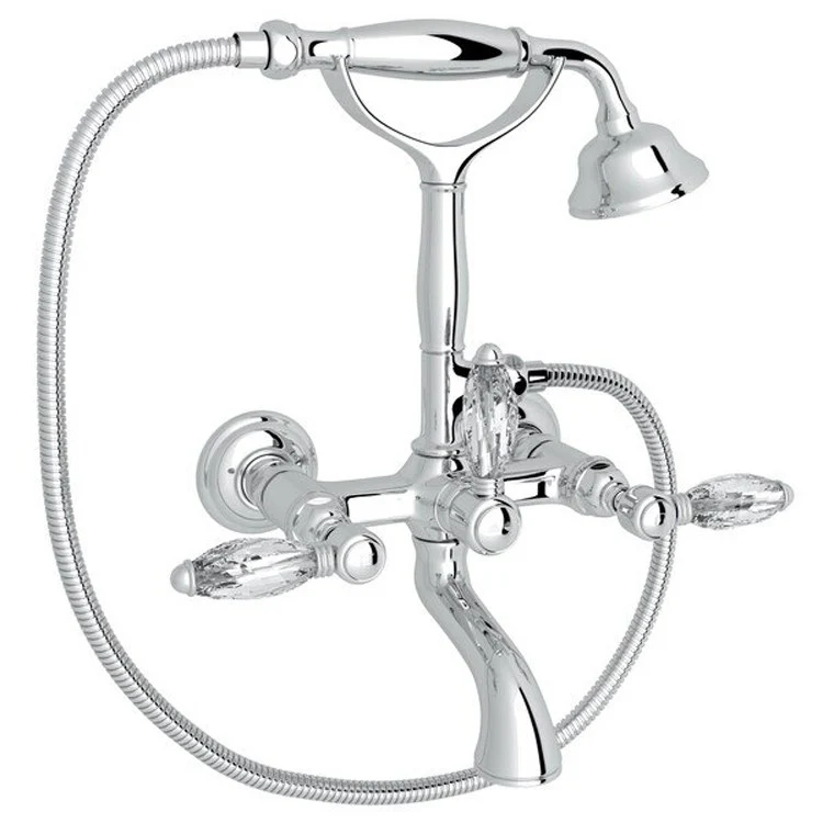 Tub Filler Wall Mount with Handshower 3 Crystal Lever Exposed Spout Tuscan Brass - Frankwebs