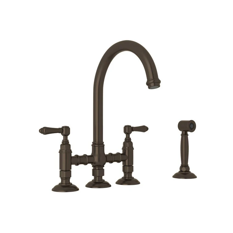 Kitchen Faucet San Julio with Sidespray 2 Metal Lever Tuscan Brass Column Spout Three Leg Bridge 1.5 Gallons per Minute - Frankwebs