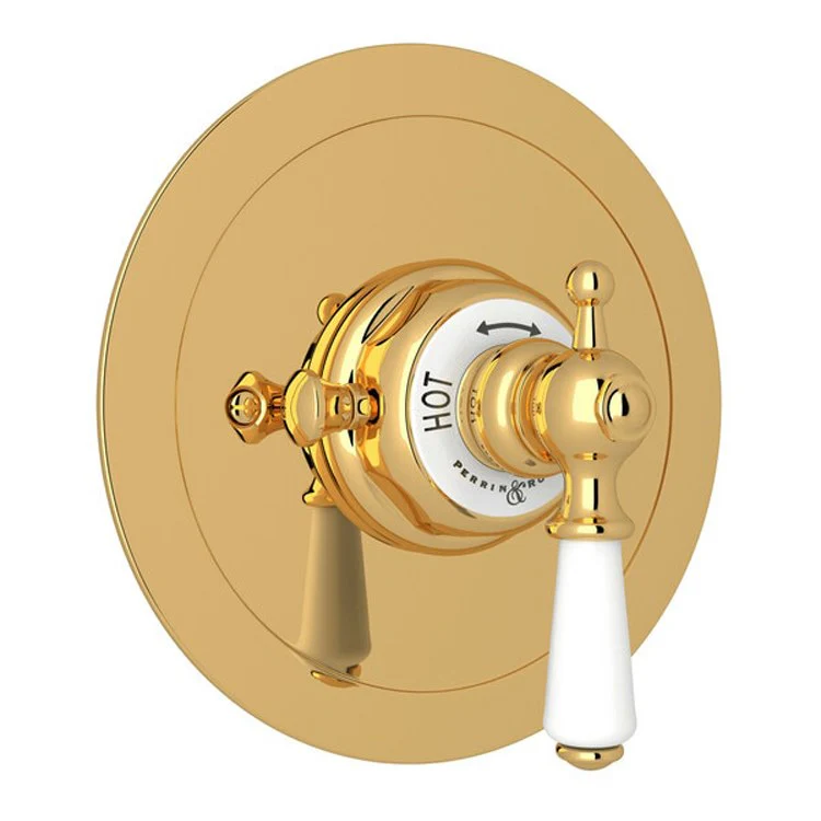 Thermostatic Trim Edwardian 3/4 Inch without Volume Control Round 1 Lever English Gold Brass - Frankwebs