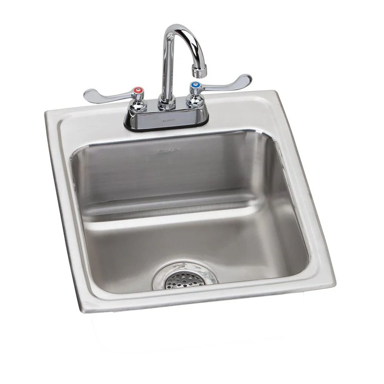 Kitchen Sink Lustertone Classic 17 x 20 Inch Single Bowl Kit with Faucet 2 Hole Lustrous Satin Top Mount Stainless Steel Drain Location Center Full Spray Sides and Bottom - Frankwebs
