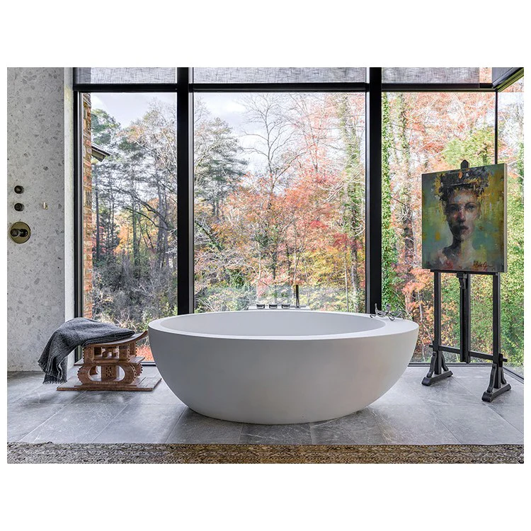 Soaking Tub Cascara 71 x 42 Inch Freestanding Center Biscuit Gloss Sculpturestone 80 Gallons 22-3/4 Inch - Frankwebs