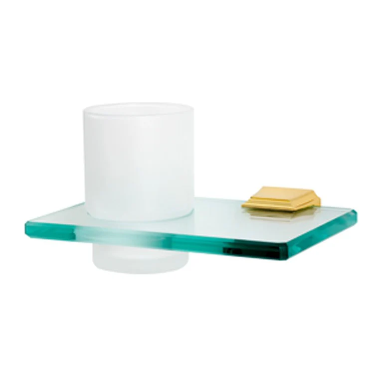 Tumbler Holder Geometric Bath Chocolate Bronze Includes Tumbler Wall Mount Brass/Glass 4-5/8 x 6-3/4 Inch - Frankwebs