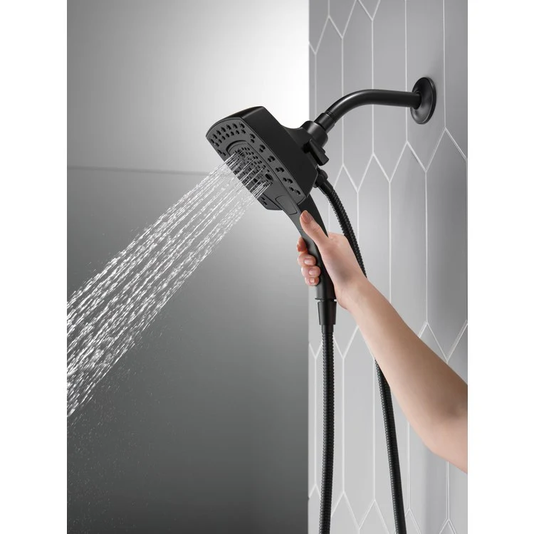 Handshower Combination In2ition Universal Showering Components H2Okinetic 2-In-1 Matte Black WaterSense 5 Function Includes 60-82 Inch Stretchable Metal Hose - Frankwebs