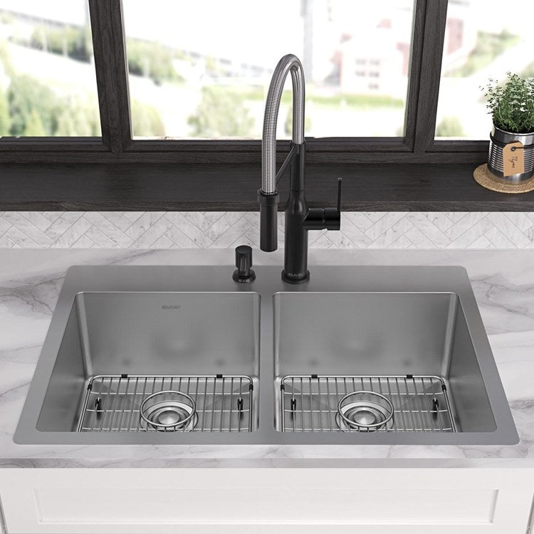 Kitchen Sink Crosstown 33 x 22 Inch Double Bowl Equal Kit 2 Hole Polished Satin Drop-In Undermount - Frankwebs