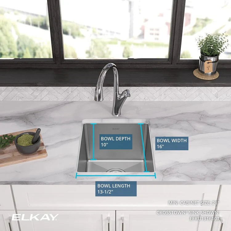 Kitchen Sink Crosstown 16 x 18.5 Inch Single Bowl Polished Satin Undermount Stainless Steel Drain Location Rear Center Includes 1000001306 Template - Frankwebs