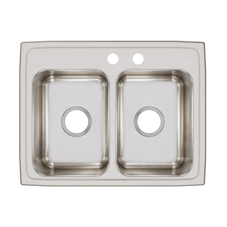 Kitchen Sink Lustertone Classic 25 x 19.5 Inch Double Bowl Equal MR2 Hole Lustrous Satin Drop-In Stainless Steel Drain Location Center Bottom Only Pads - Frankwebs