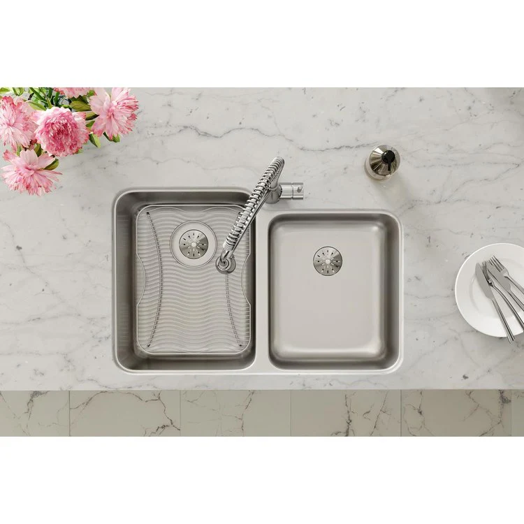 Kitchen Sink Lustertone Classic 31 x 21 Inch Double Bowl Kit with Perfect Drain Lustrous Satin Undermount - Frankwebs