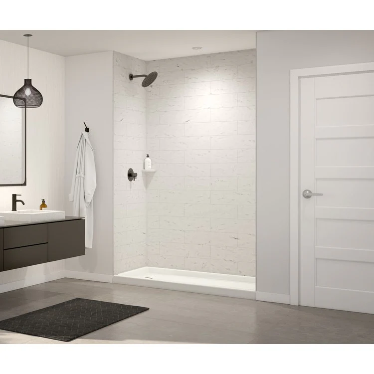 Shower Wall Kit Modern Subway Tile Glue Up 36 x 62 x 96 Inch Carrara Swanstone - Frankwebs