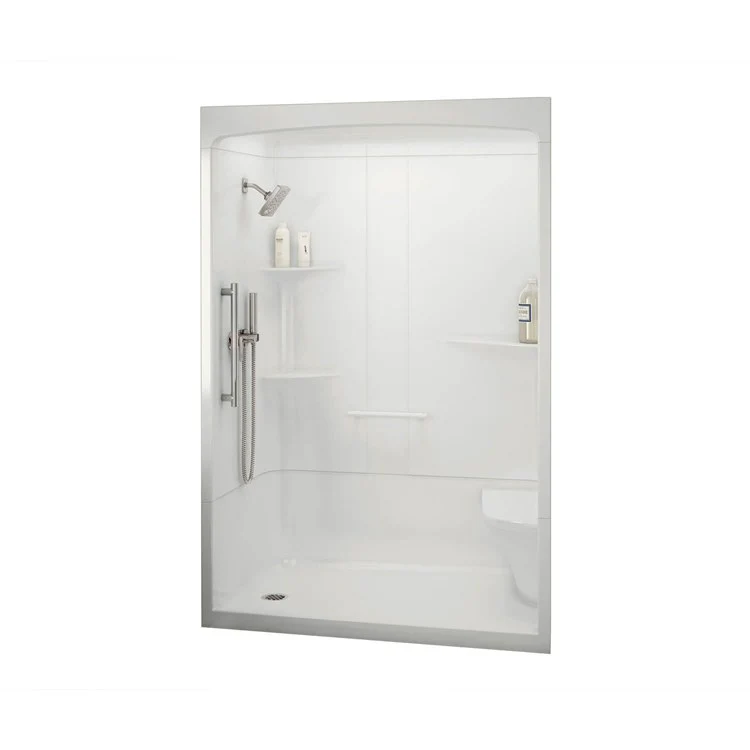 Shower Allia Rectangular 3 Piece White 60 x 34-1/2 Inch Acrylic Less Seat Right Drain - Frankwebs