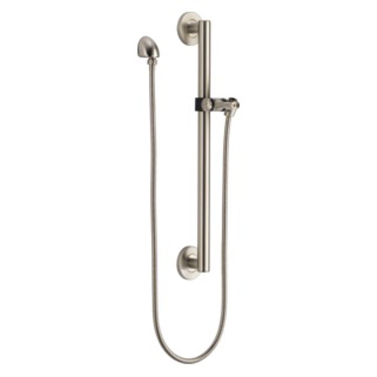 Slide Bar with Round Wall Elbow & Adjustable Handshower Mount & Hose 24 Inch Chrome Brass/Metal Wall Mount - Frankwebs