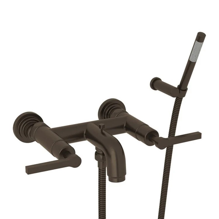 Tub Filler Lombardia Wall Mount with Handshower 2 Metal Lever Matte Black - Frankwebs