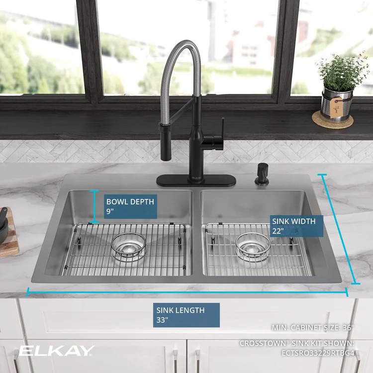 Kitchen Sink Crosstown 33 x 22 Inch Double Bowl 60/40 Kit 4 Hole Polished Satin Drop-In Undermount - Frankwebs