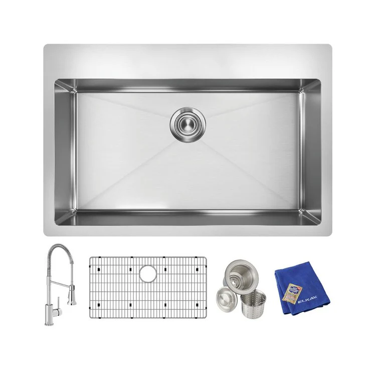 Kitchen Sink Crosstown 33 x 22 Inch Single Bowl Kit with Faucet 1 Hole Polished Satin Drop-In Undermount - Frankwebs