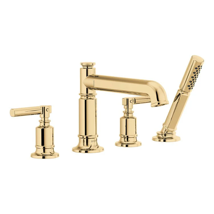 Roman Tub Trim Invari Deck Mount Less Handle Brilliance Luxe Gold WaterSense ADA 9-11/16 Inch Reach with Handshower/Hose/Spout - Frankwebs