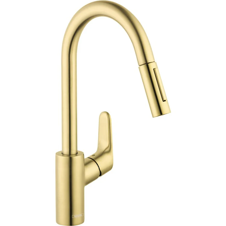 Kitchen Faucet Focus 1 Lever ADA Brushed Gold Optic Brass Pull Down 2 Function High Arc 150 Degree Swivel 1.75 Gallons per Minute - Frankwebs