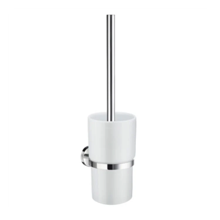 Toilet Brush Home Round Polished Chrome/White Wall Mount 4-5/8 x 3-7/8 x 15 Inch - Frankwebs