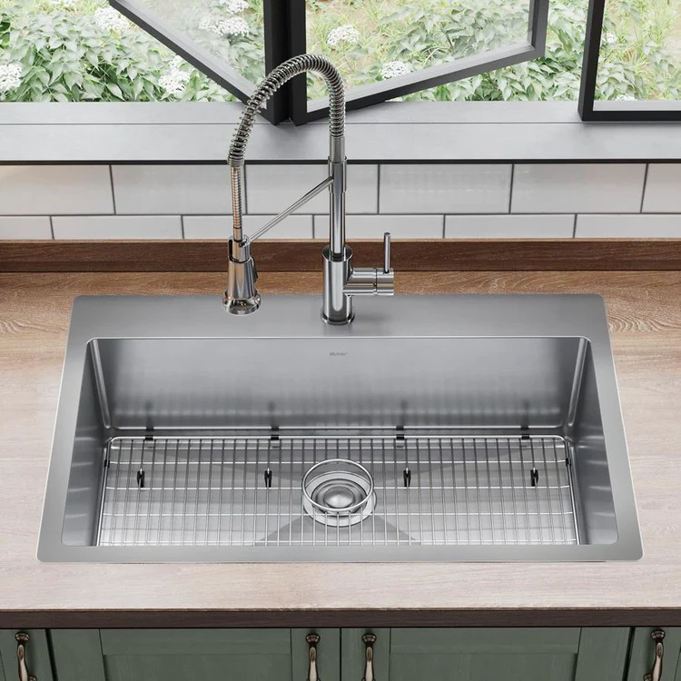 Kitchen Sink Crosstown 33 x 22 Inch Single Bowl Kit with Faucet 1 Hole Polished Satin Drop-In Undermount - Frankwebs