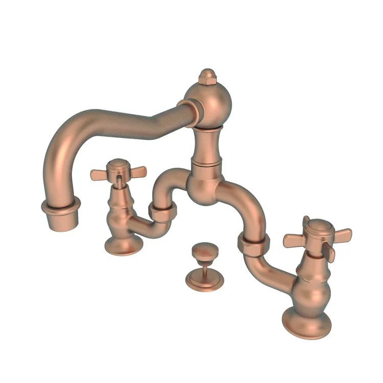 Lavatory Faucet Fairfield Bridge 8 to 9-3/4 Inch Spread 2 Cross ADA WaterSense Antique Copper 1.2 Gallons Per Minute Brass Pop Up Spout Reach 7-3/16 Inch - Frankwebs