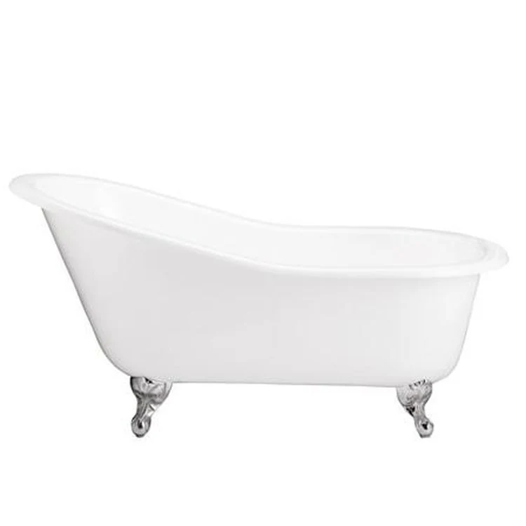 Freestanding Tub Grayson 57 Inch Slipper Oval Cast Iron White/Polished brass Ball and Claw Feet No Faucet Holes - Frankwebs