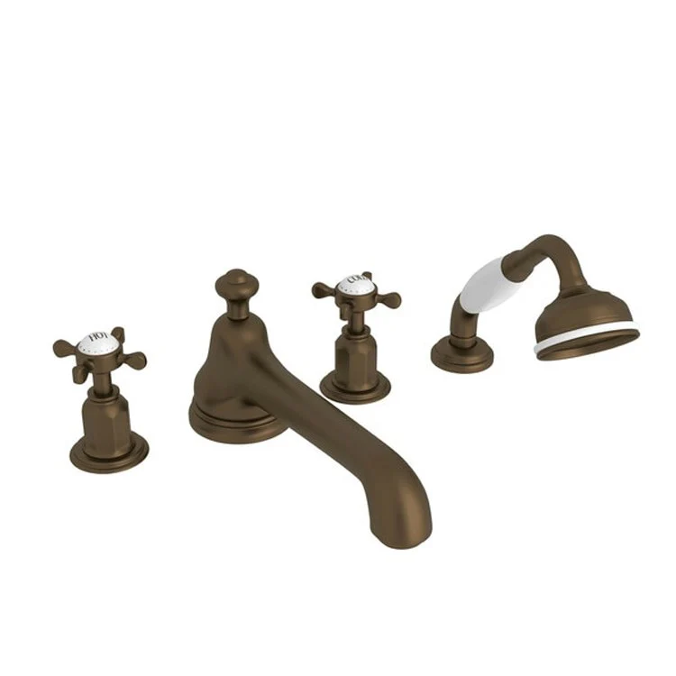 Tub Filler Edwardian Deck Mount with Handshower 2 Cross Low Level Spout English Bronze - Frankwebs