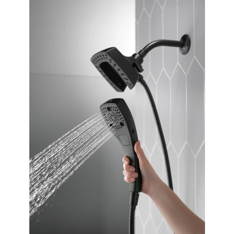 Handshower Combination In2ition Universal Showering Components H2Okinetic 2-In-1 Matte Black WaterSense 5 Function Includes 60-82 Inch Stretchable Metal Hose - Frankwebs