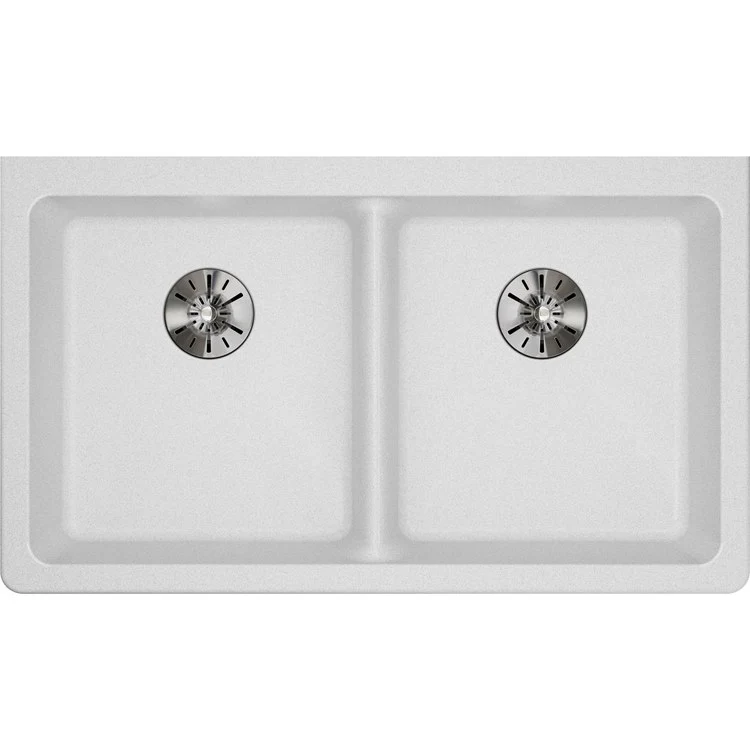 Kitchen Sink Quartz Classic 33 x 18.5 Inch Double Bowl Perfect Drain ADA White Undermount Rectangle Drain Location Rear Center Depth 5-1/2 Inch Naturally Sound Deadening Superior Heat Scratch Fade and Stain Resistance - Frankwebs