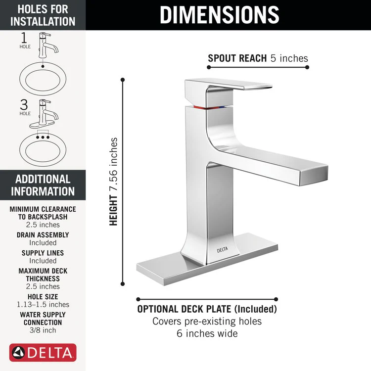 Lavatory Faucet Velum 1 Lever ADA WaterSense Chrome 1.2 Gallons per Minute 4-7/16 Inch - Frankwebs