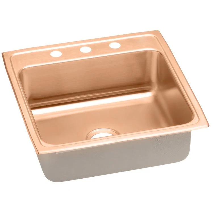 Kitchen Sink 22 x 22 Inch Single Bowl 3 Hole Copper Drop-In CuVerro Antimicrobial Copper Drain Location Center Full Spray Sides and Bottom - Frankwebs