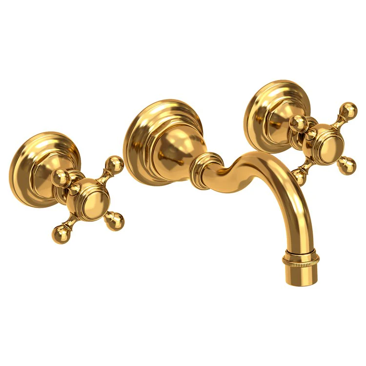 Lavatory Faucet Victoria Wall Mount 8 Inch Spread 2 Cross ADA Watersense Polished Brass Uncoated Living 1.2 Gallons Per Minute Brass Less Drain Spout Reach 8-1/6 Inch - Frankwebs