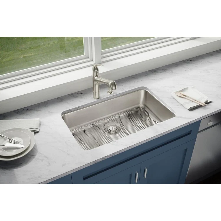 Kitchen Sink Lustertone Classic 30.5 x 18.5 Inch Depth 7-1/2 Inch Single Bowl Kit Lustrous Satin Undermount Drain Location Rear Center - Frankwebs