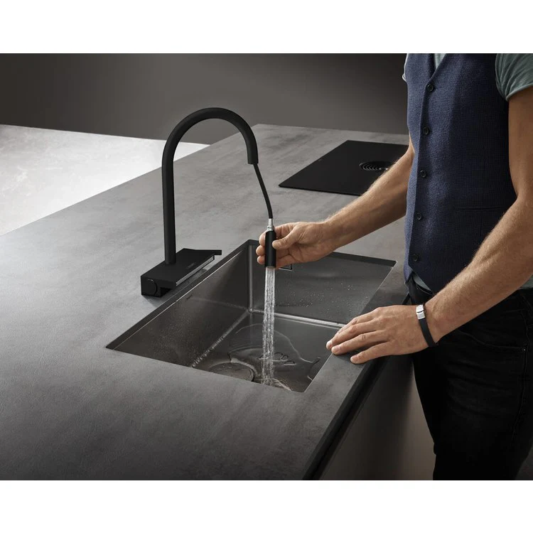 Kitchen Faucet Aquno Select 1 Lever Matte Black Pull Down 3 Function Gooseneck 150 Degree Swivel 1.75 Gallons per Minute - Frankwebs