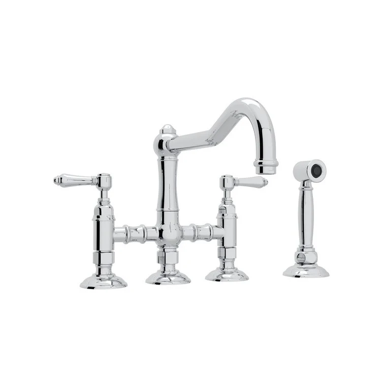 Kitchen Faucet Acqui with Sidespray 2 Metal Lever Polished Chrome Column Spout Three Leg Bridge 9-17/32 Inch 1.5 Gallons per Minute - Frankwebs
