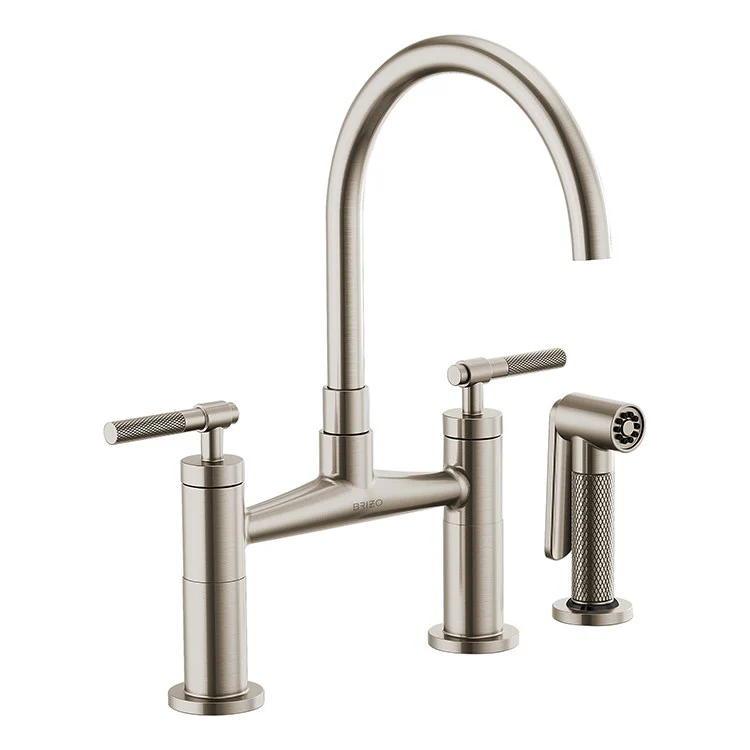 Litze Two Handle Kitchen Bridge Faucet with High-Arc Spout/Knurled Handle/Side Sprayer - Frankwebs