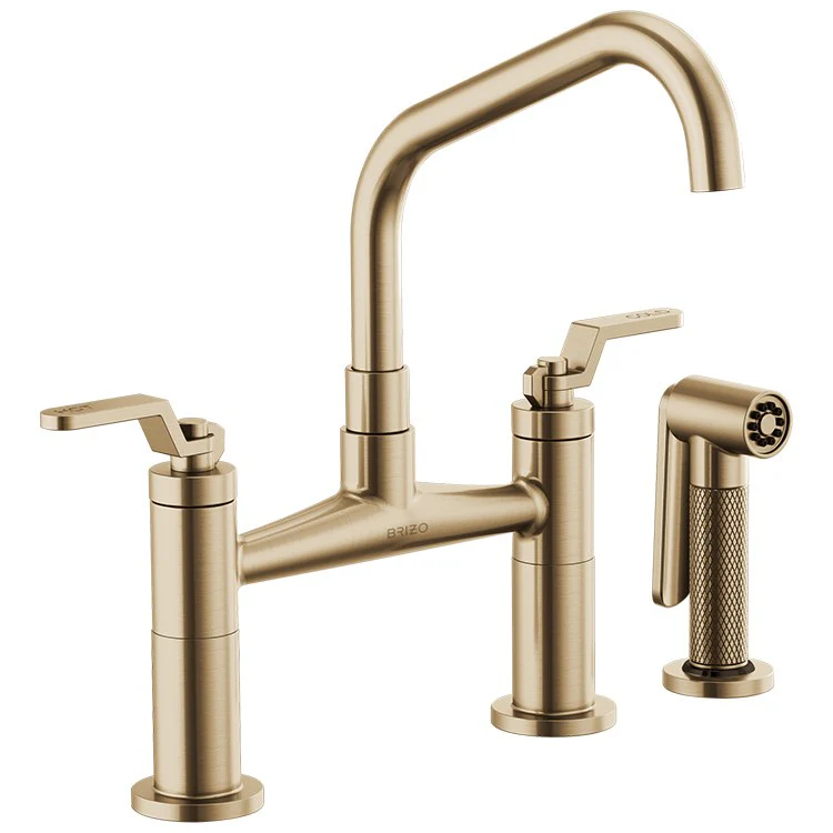 Litze Two Handle Kitchen Bridge Faucet with Angled Spout/Industrial Handle/Side Sprayer - Frankwebs
