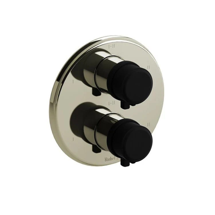 Thermostatic and Pressure Balance Valve Trim Momenti 3/4 Inch Round 4-Way 6 Function 2 Lever Brushed Nickel/Black ADA 10.0 Gallons per Minute - Frankwebs