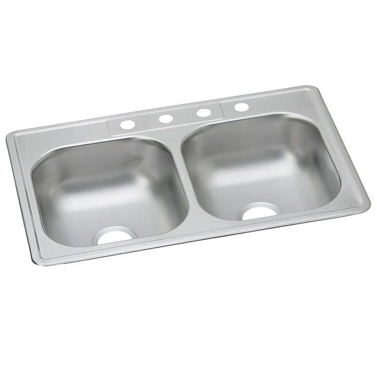 Kitchen Sink Dayton 33 x 22 Inch Double Bowl Equal Satin Top Mount Drain Location Center Bottom Only Spray - Frankwebs